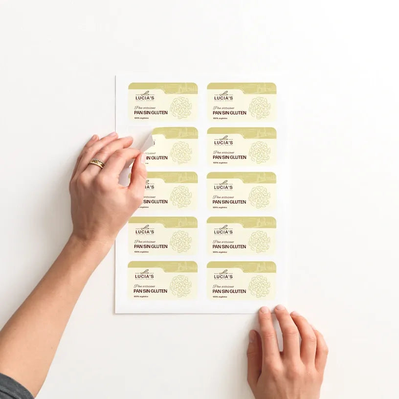 Pegatinas rectangulares con esquinas redondeadas en hojas